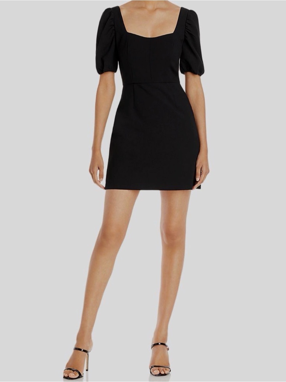 French Connection Black Puff Sleeve Square Neck Mini Dress